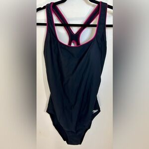 Speedo Black Ultraback One Piece Swimsuit Black Womens Sz 14 12 Pink